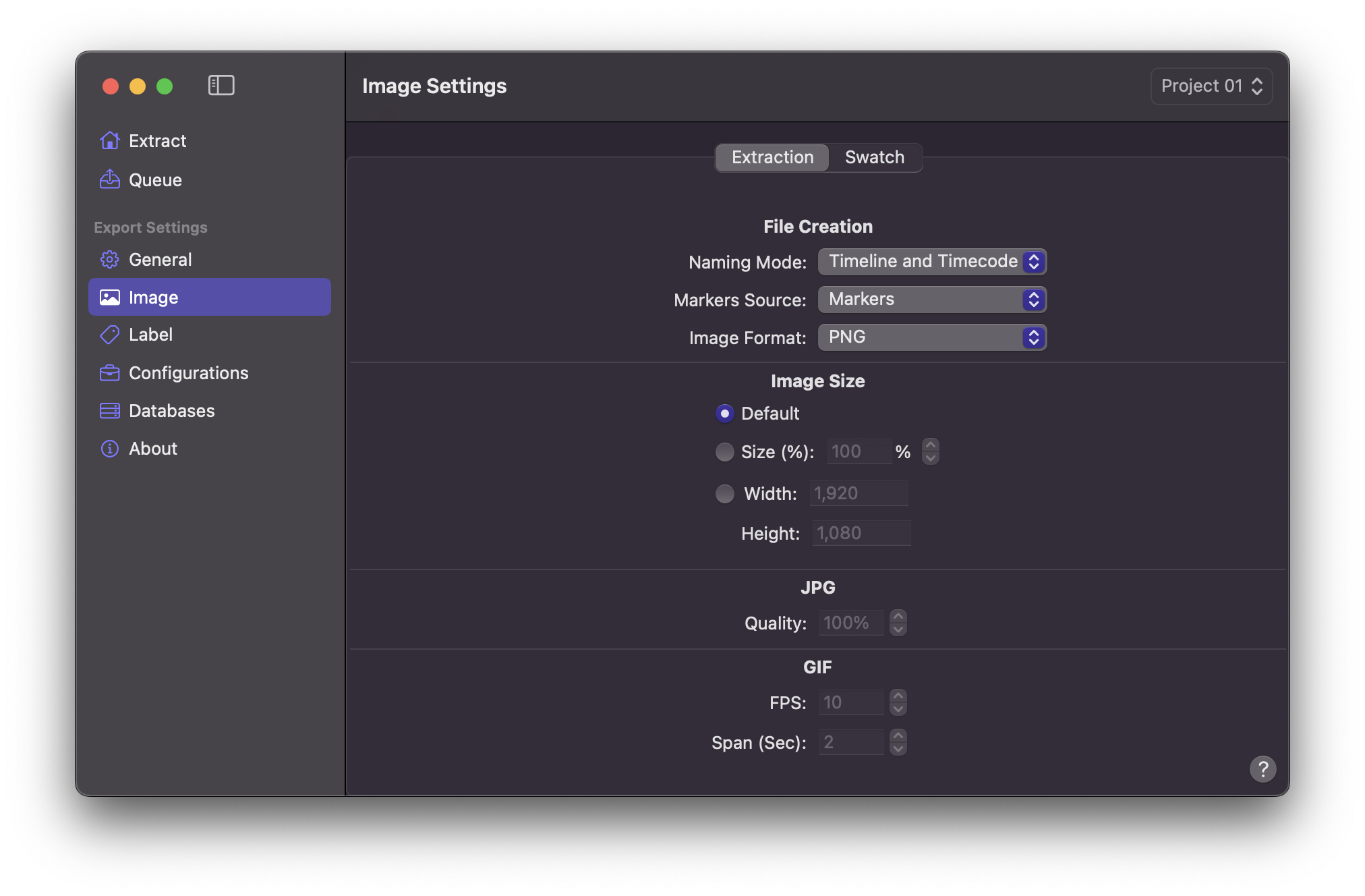 Image Settings - Extraction