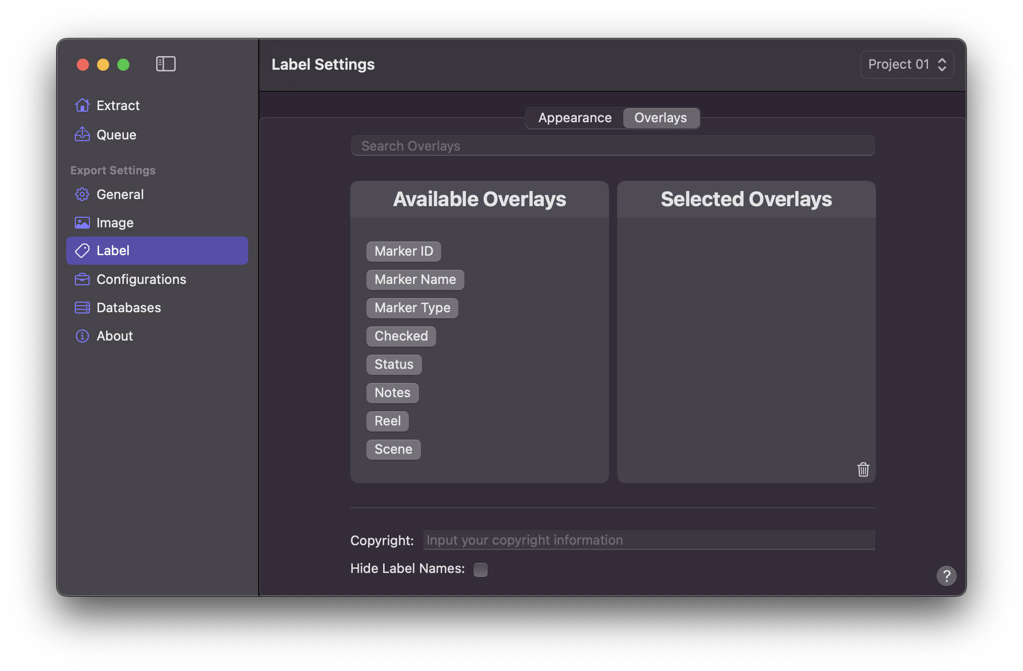 Label - Overlays Settings