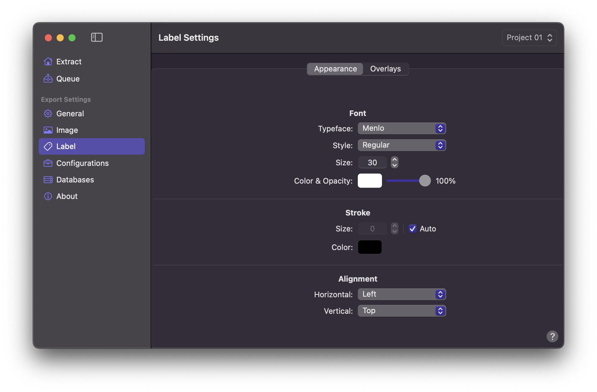 Label - Appearance Settings