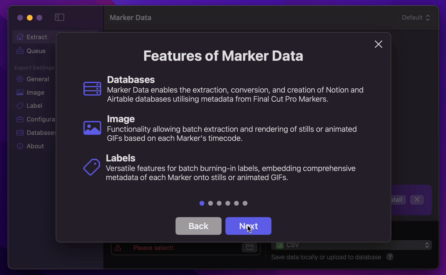 Marker Data's Onboarding Screen